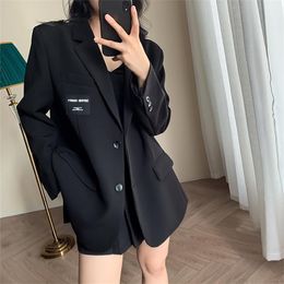 Fashion Wild Simple Holiday Casual Interview Business Temperament Elegant Black Notched Suit Jacket Women 16F1175 210510