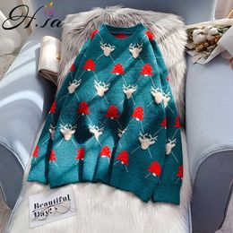 H.SA Women Winter Sweater and Pullovers Chic Jumpers Oneck Christmas Sweater Tops Christmas Tree Deer Harajuku Pull Sweaters 210716