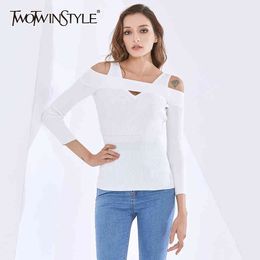 Thin Sweater For Women Square Collar Long Sleeve Off Shouder Knitting Pullovers Female Autumn Fashion Clothing 210524