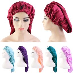 Women Elastic Band Satin Sleep Night Cap Long Sock Baggy Tube Bonnet Beauty Hair Care Caps Wraps Headcover Protect Adjustable