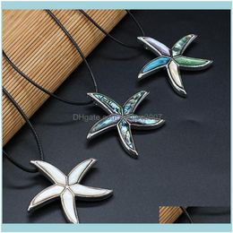 Necklaces & Pendants Jewelrystyle Natural Shell Necklace Starfish-Shaped Brooch Pendant Leather Cord 2Mm Charms For Elegant Women Love Roman