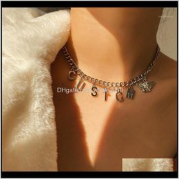 Necklaces & Pendants Drop Delivery 2021 Trendy Simple Letter Pendant Necklace Woman Personality Fashion Stainless Steel Clavicle Chain Hip Ho