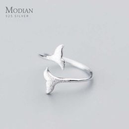 Trendy Marine Life 925 Sterling Silver Frosted Mermaid Tail Finger Ring for Women Free Size Fine Jewelry Girl Gift 210707