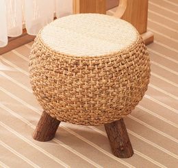 Home Rattan Shoe Bench Balcony Seat Solid Wood Sofa Chair Straw Stool Coffee Table Bedroom Dotomy