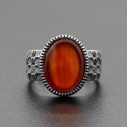 red stones rings women Australia - Cluster Rings 925 Sterling Silver Men Ring With Big Red Natural Onyx Stone Vintage Thai For Man Women Turkish Jewelry