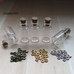 50 x 3Ml Mini Glass Wishing Bottle With Eye Hook 3CC Sample Vials Charm Corked Bottleshigh qty