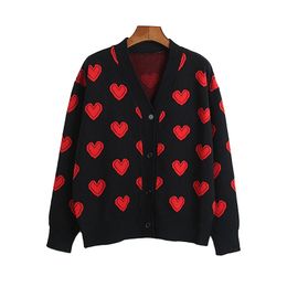 Women's Cardigans Knitted Heart Shape V-neck Embroidery Breasted Cardigan European Female Sweater Wild Woman Tops PL078 210506