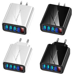 4 USB Ports LED Display Eu AC Home Travel Wall Charger 20W Auto Power Adapter Chargers For Iphone x 14 12 13 Pro max Samsung Sony Android pone pc