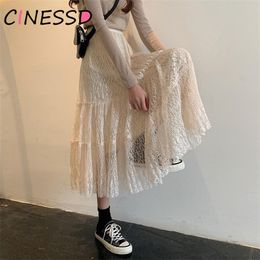 Summer Women Lace Tulle Skirt Female Party Club Black High Waist Midi Pleated Skirts Thin Chiffon Mesh Yarn loose Long 210421