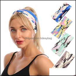 Jewellery Jewelry8Pcs/Lot Fashion Camouflage Printing Headbands Fabric Cross Sports Bands For Women Wash Face Scrunchies Hair Aessories Drop D