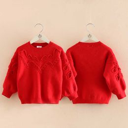 Autumn Winter 2 3 4 6 8 10 12 Years Kids Christmas Children'S Clothing O-Neck Long Sleeve Red Knitted Sweater For Baby Girl 210529