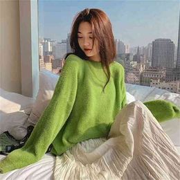 Fashion Round Neck Solid Color Knitted Sweater Women Long Sleeve Lazy Wind Sweet Simple Elastic Bottoming Female Spring 210427