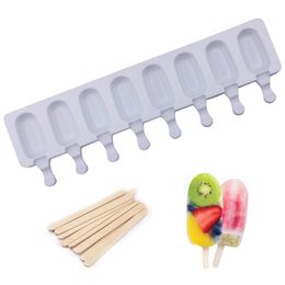 8 Cavity Ice Cream Tubs Molds Popsicle For Homemade Fruit Juice Dessert Lolly Tray Mould Silicone Ice Cream Mold Makers Sticks