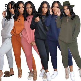 Solid Colour Sexy Fitness Wear Tracksuit 2 Pieces Matching Sets Womens Outfits Long Sleeve Sweatshirt Top And Sweatpants Suit 210525