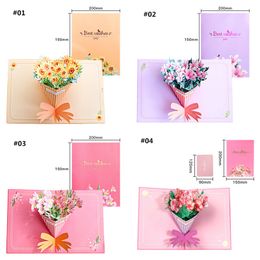 3D Sunflower Pop-up Greeting Cards Bronzing Bouquet Blessing Card Colourful Printing Handmade Postcards Anniversary Graduation Gift