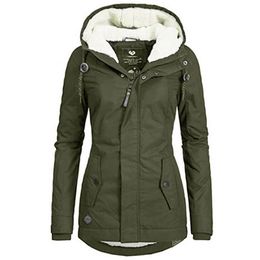 Cotton Padded Jacket Black Women Solid Hood Fur Warm Winter Coat Plus Size S-4Xl Office Ladies Retro Causal Loose Parkas Outwear 211223
