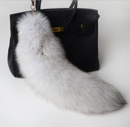Fur tassel keychain Real fox fur tail Key Chain original gray color Vintage women men key ring purse bag charm whole A82