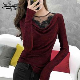 Long Sleeve Hollow Out Blouse Women Korean Tops and Blouses Fashion Autumn Solid O-neck Lace Shirts 7845 50 210521