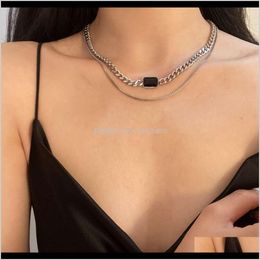 Necklaces & Pendants Jewelry Drop Delivery 2021 Simple Cold Wind Double Layer Titanium Steel Necklace Fashion Versatile Black Pendant Collar