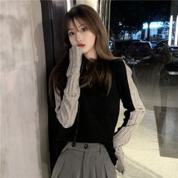 JXMYY fall winter contrast color pullover loose and lazy long-sleeved knitted sweater 210412