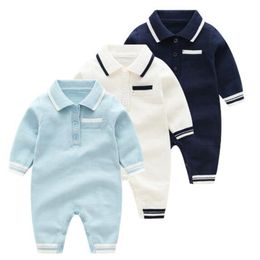 Boys' Knit born Baby Clothes Long Sleeve Knitted Warm Kid's Autumn Clothing Knitting Rompers 0-24m Cute Overalls 210417