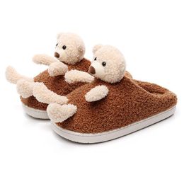 Pantofole della donna sveglia Signore della bambola dell orso gommosa in inverno lanuginoso per uso interno antiscivolo cotone caldo