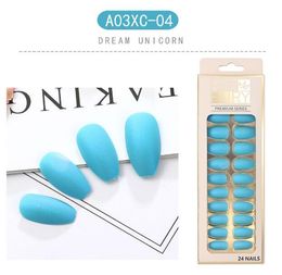 summer light Colours blue frosted coffin nail nails 24pcs/box wear finished matte false nails Full Cover Decor Tips Art