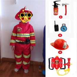 Fireman Outfits Firefighter with Toys Set Kids Boys Gift Cosplay Costume Halloween Role Play Sam Work Wear Uniform Water Gun Q0910