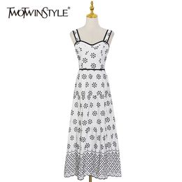 Casual Print Sling Dress For Women Square Collar Sleeveless High Waist Midi Dresses Female Summer Fashion 210520