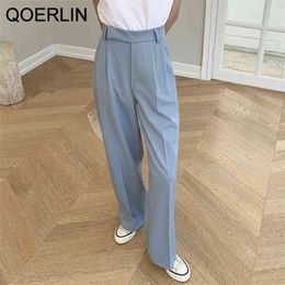 Spring Summer Suit Pant Korean Style Women High Waist Straight Long Trouser Plus Size Wide Leg Loose Casual Pants Office 210601
