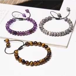 Natural Stone Strand Beads Bracelet Wheel Shape Agates Amethysts Braided Bracelets For Women Men Creative Pulsera