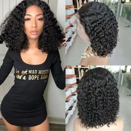 Brazilian Short Curly Bob Lace Front Human Hair Wigs With Baby Hair 13x4 Remy Pre-Plucked Water Wave Wig for Women