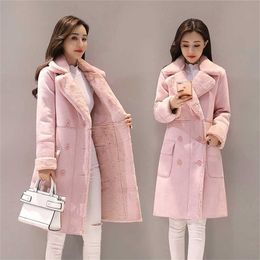 winter jacket women plus size clothing for Warm Velvet Thicken Faux Suede Long Coats Parka Female Double Breasted Jacket 211216