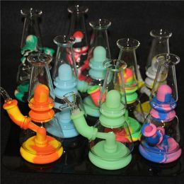 hookahs Glass Ash Catcher with Colours silicone contain water bong oil rig for smoking pipes