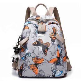 Anti-thief Feather Print Backpack Female Oxford Cloth Waterproof Travel Casual Schoolbag Brand Ladies Large Capacity Backpack 210922