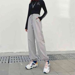 Streetwear Drawstring Letter Y2k Sweatpants Joggers Women Casual Harajuku Long Grey TrousersSweat Pants Capris Pocket 210510