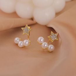 Stud 2021 Wedding Party Girls Golden Star Earrings Simpl And Small Three Pearl Pendant Fashion Ladies Jewelry For Woman