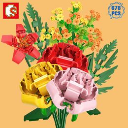 SEMBO Creative Diy Flowers Bouquet Building Blocks Moc Home Decoration Plant Brick Assembly Toys for Girls Friends Festival Gift Q0823