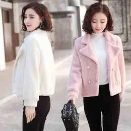 Women Mink Fur Velvet Thick Woollen Coat Female Slim Students Winter Easy Matching Jacket 210427