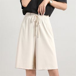Sale Summer Drawstring Loose High Waist Shorts Women Elasticity Black Wide Leg Breathable Quick Dry 210604
