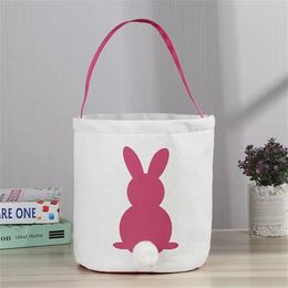 4 Colour Easter Rabbit Handbags Party Favour Basket Bunny Bags Printed Canvas Tote Egg Candies Baskets for Kids Cartoon Rabbit Carring Eggs EE