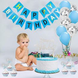 First Happy Birthday Banner Confetti Balloon Set My 1st One 1 Year Party Decorations Kids Baby Boy Girl Garland Cake Supplies Decoration