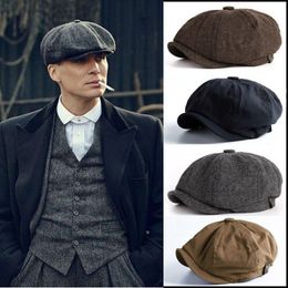 Men Retro Beret Mafia Movie Cosplay Wool Blend Vintage Herringbone Tweed Men Casual Newsboy Hat Flat Cap