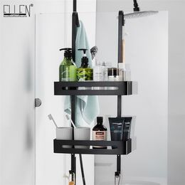 Black Hanging Bath Shelves Bathroom Shelf Organizer Nail-free Shampoo Holder Storage Rack Basket EL5018 211112