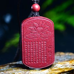 Natural Cinnabar Pendant Necklace Drop Shipping Lucky Amulet Lotus Buddhist Scriptures Jade Necklace For Woman Men Fine Jewelry