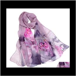 Wraps Hats, & Gloves Fashion Aessories Drop Delivery 2021 Autumn Femme Scarves Silk Women Floral Lotus Printing Long Soft Wrap Scarf Ladies S