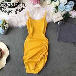 Gagarich Casual Women Dress Fashion Knit Spaghetti Strap Solid Stretch Mini Bandage Dresses Summer Vestidos 210608