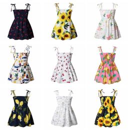 Baby Girl Dress Floral Backless Sling Skirts Summer Cotton Beach Clothes Children Princess Dresses Fashion Kids Clothing 16 Colours