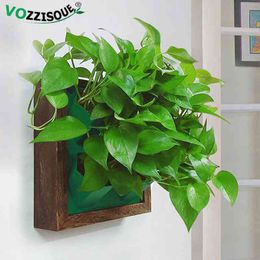 Creative Decorative Hanging Pots Hydroponic Wooden Flower Box Photo Frame Flower Pot Holder Vertical Garden Wall Plastic Planter 210401