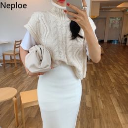 Neploe Fashion Solid Knitwear Sweater Turtleneck Knitted Cropped Vest Pullovers Female Jumper Korean Tops Sueter Mujer 4F997 210422
